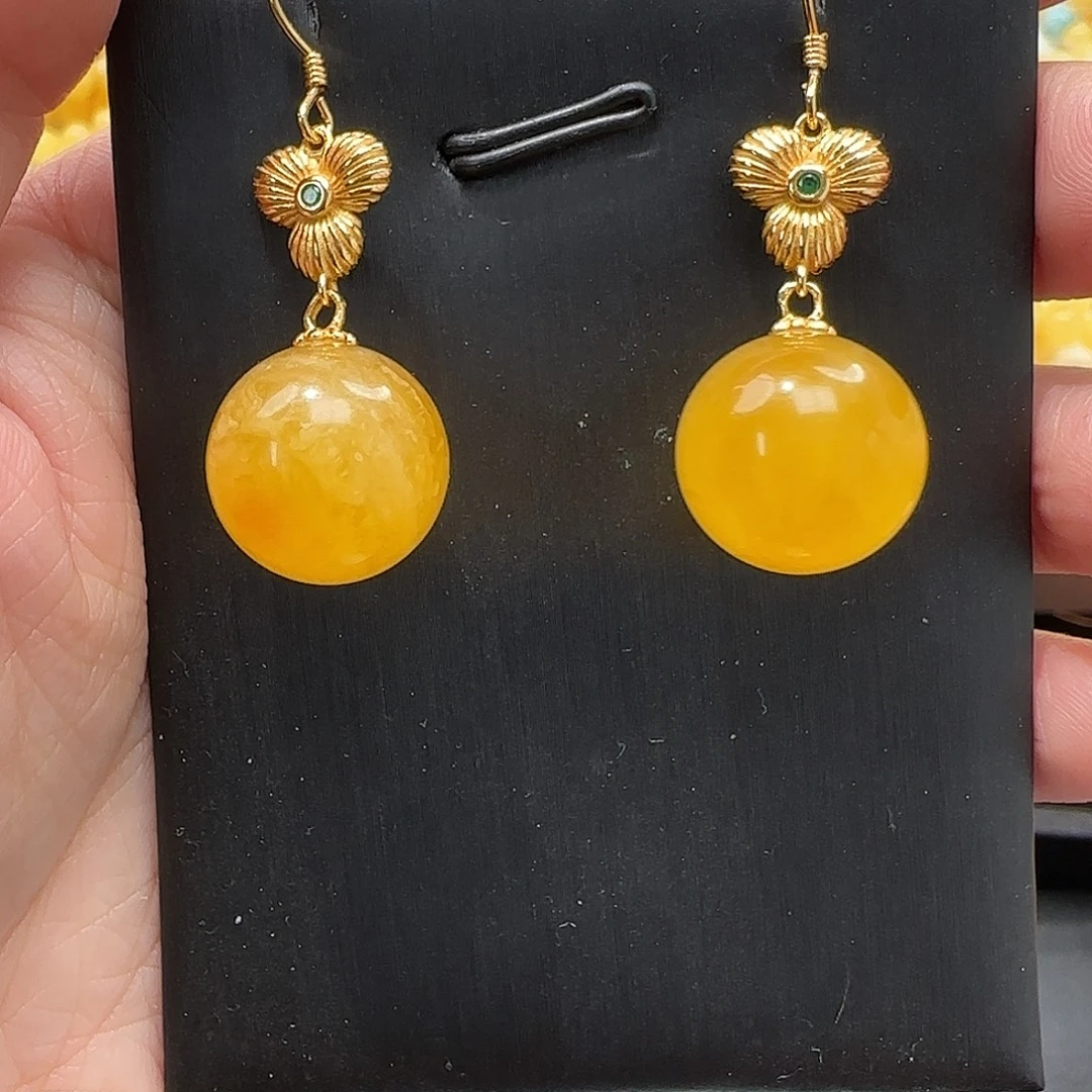 琥珀未镶嵌耳饰14+