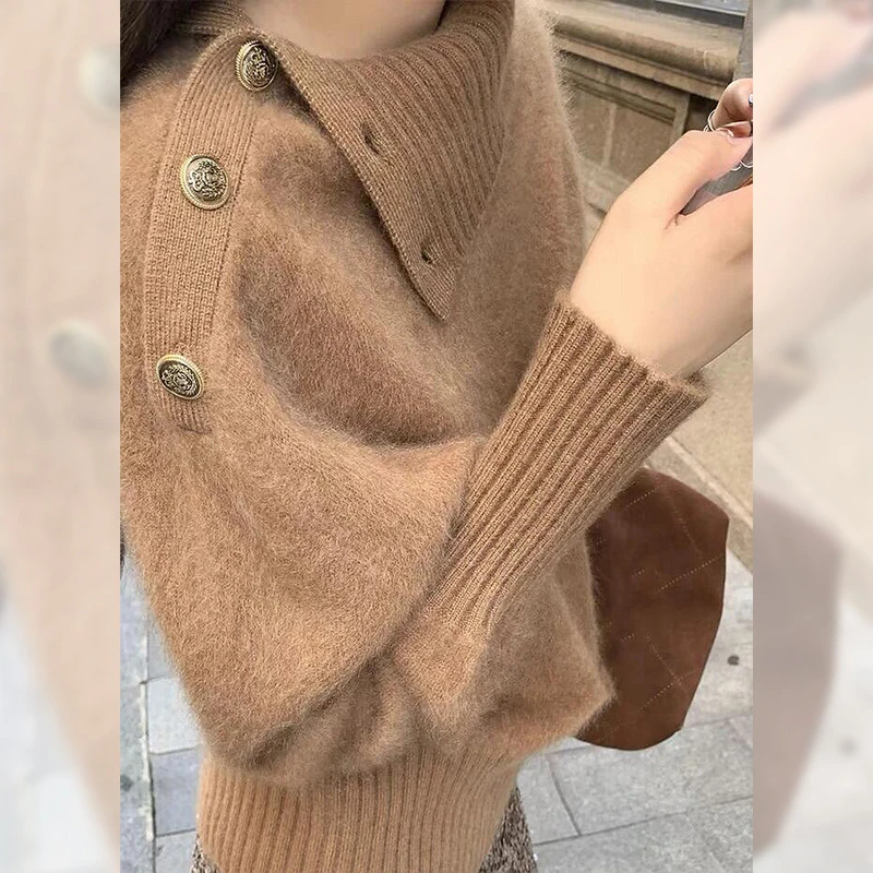 高级感欧货时尚气质软糯针织衫2025年秋冬季新款高领百搭咖色毛y