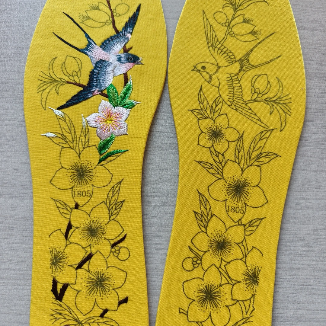 手工绣花纯棉吸汗鞋垫材料包带针线半成品需要自己绣燕子报春