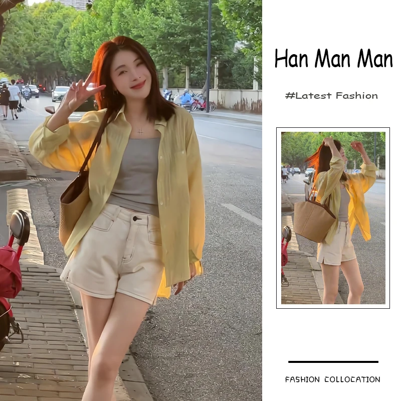 春季流行穿搭套装新款2025韩系轻熟风宽松条纹衬衫吊带短裤三件套