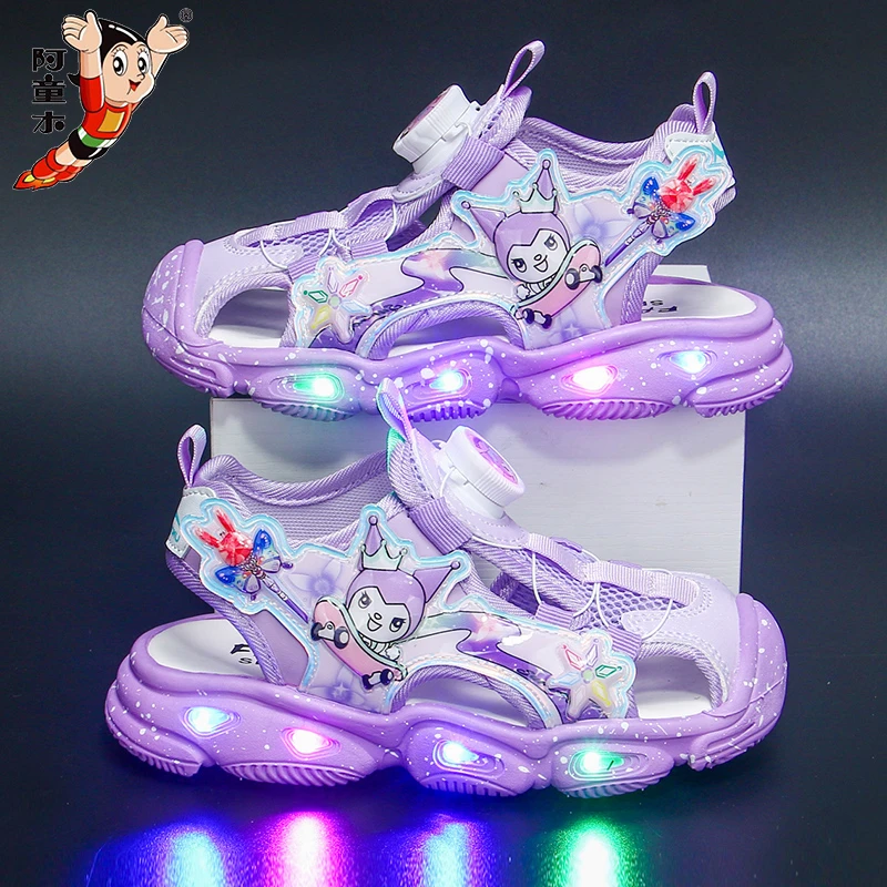 女童沙滩鞋包头春夏季会发光凉鞋女孩大童防滑软底镂空运动鞋