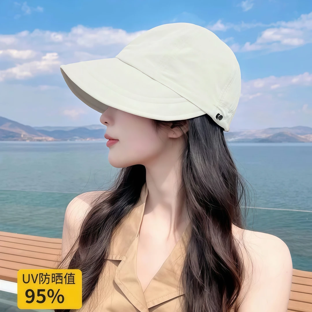 可挂口罩帽子女夏防紫外线显脸小渔夫帽速干遮阳帽大帽檐防晒帽