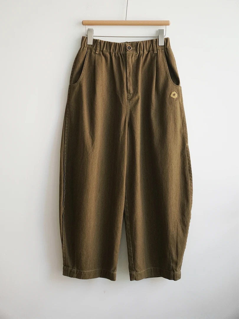 黄卡其色复古灯笼牛仔裤