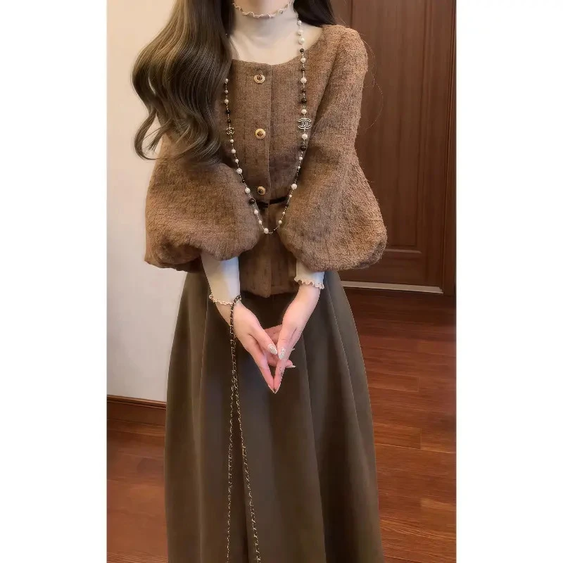 【香奢茶花梦】小蛮腰气质名媛小香风收腰外套&针织衫&半身裙8820