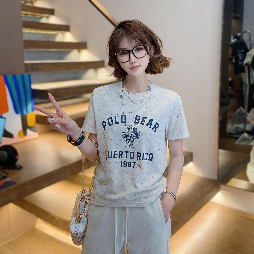 现货【彩绣小熊】3前后设计时尚休闲减龄轻薄短袖T恤上衣女C315