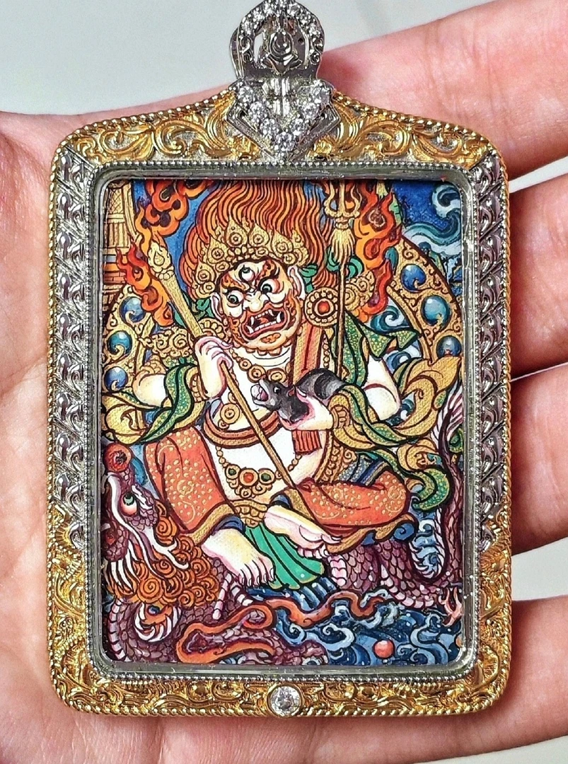 纯手绘唐卡白财神，4×5厘米尺寸