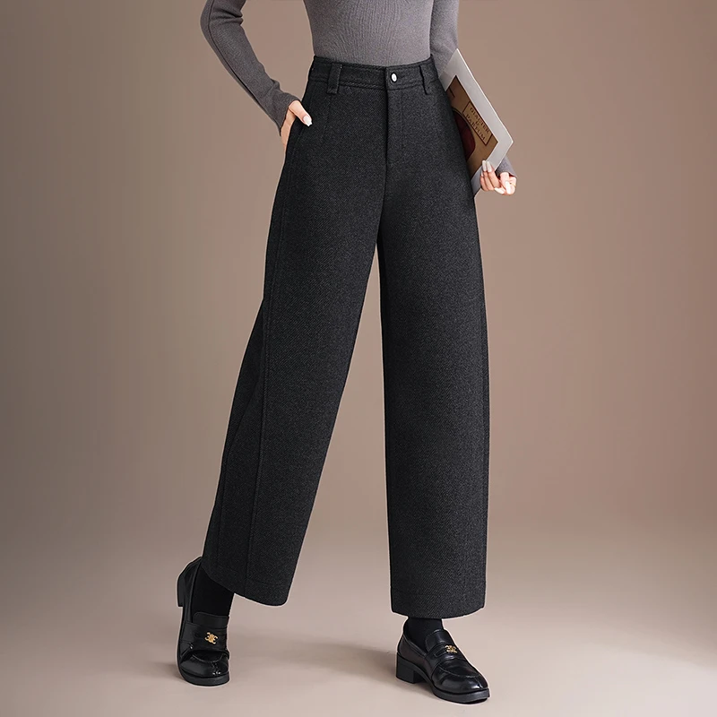 哥弟阿玛施正品休闲羊毛弯刀裤秋冬季新款高腰显瘦宽松加厚女裤子