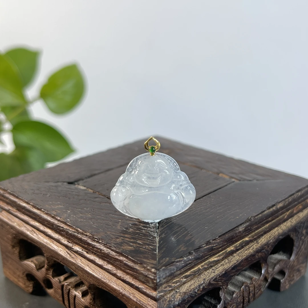 JSB28-147 天然翡翠缅甸A货 18K扣佛公