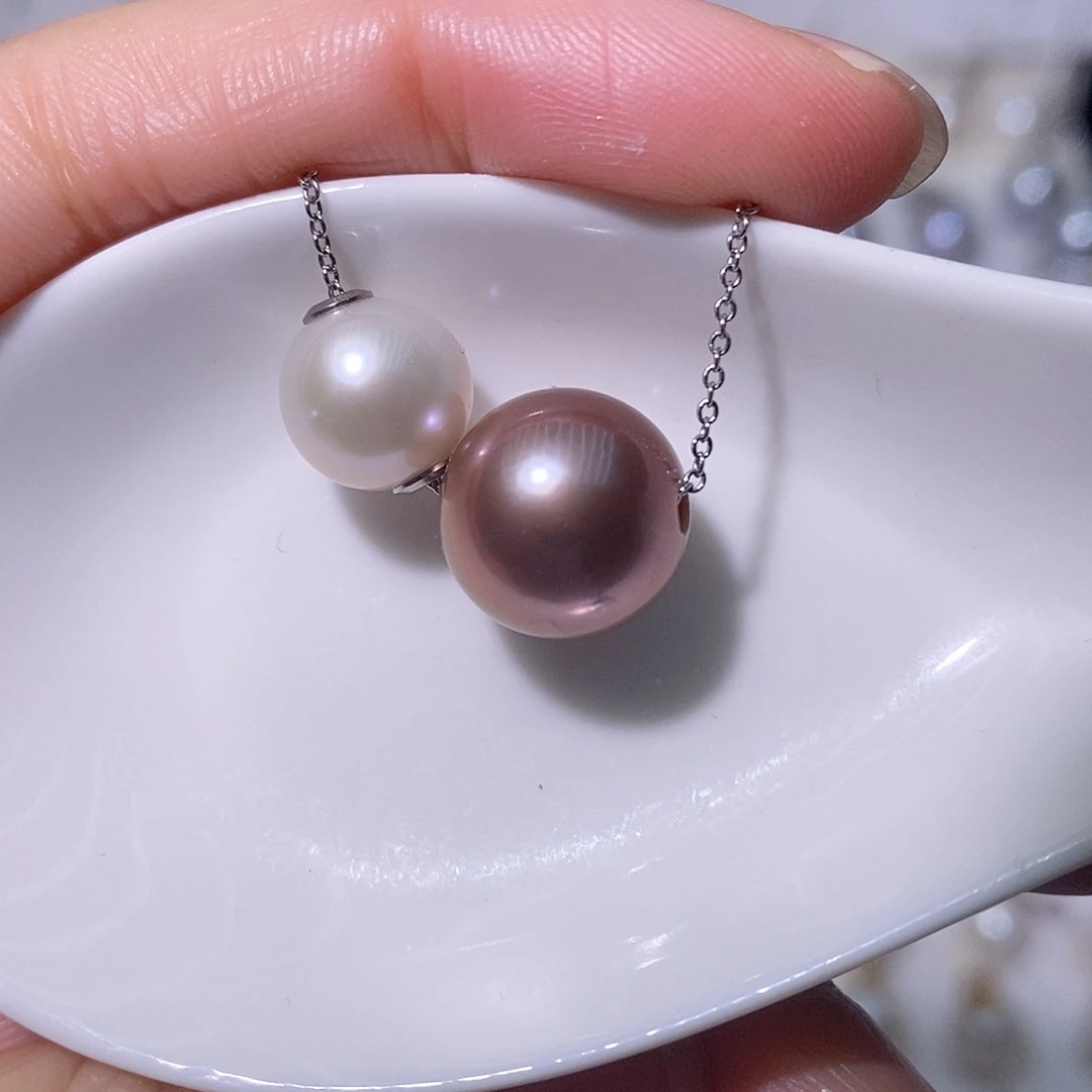 淡水珍珠吊坠(赠链)银S925镶嵌双珠路路通