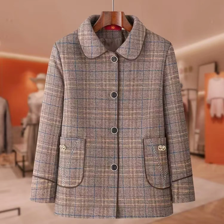 11311-老年人秋装女装格子外套老太太衣服中老年奶奶上衣【李亚】