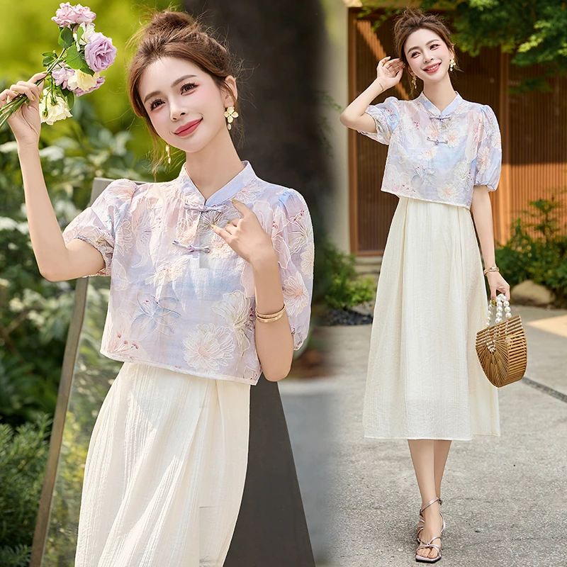 新中式国风吊带连衣裙2025夏新款今年流行爆款绣花白色吊带一整套