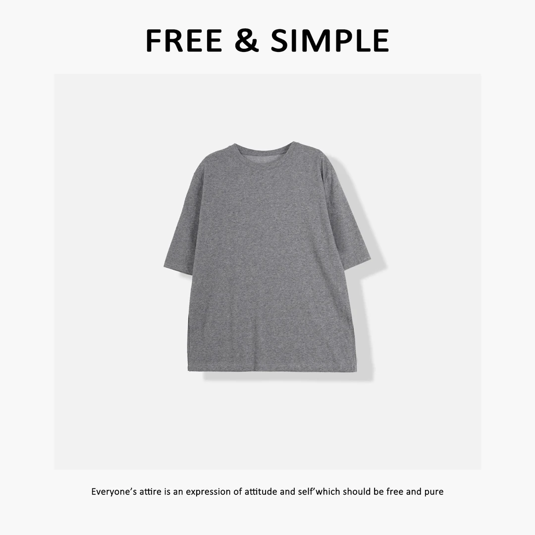 Free&Simple-‘夏日限定’时尚极简风净版开衩圆领宽松T恤-T1005