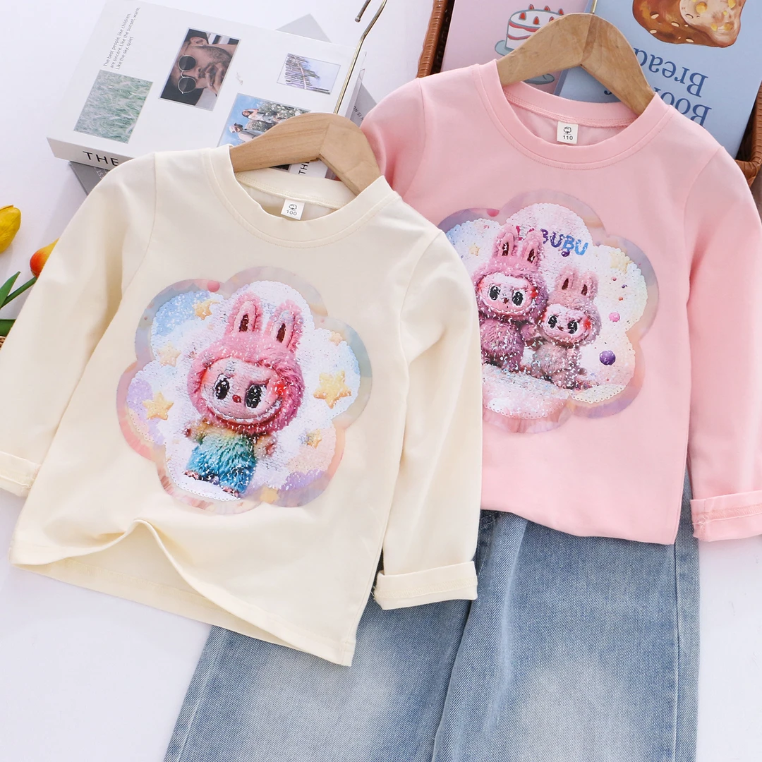 女童拉布布亮片长袖打底衫儿童秋季棉长袖新款变色衣服女孩打底衫