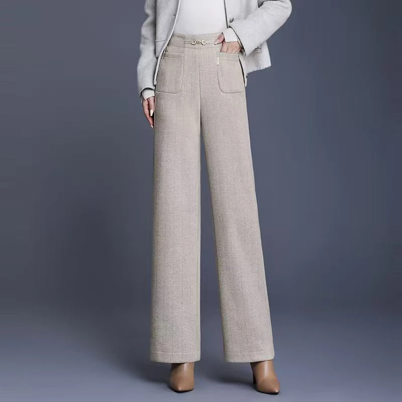 #2637 轻熟风加厚宽松休闲裤长裤时尚毛呢直筒裤冬季显瘦垂感