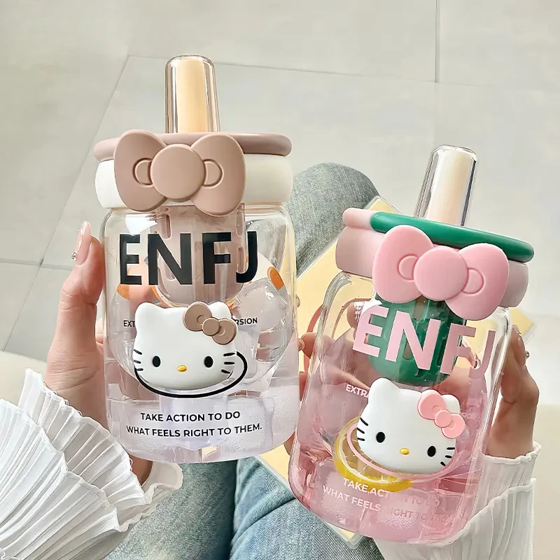 hellokitty水杯2025新款女生高颜值玻璃杯带吸管办公室耐热泡茶杯