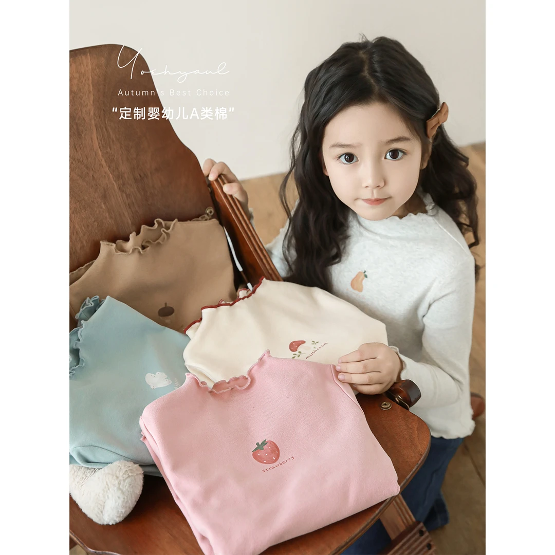 幼悠女童秋装波浪密边休闲长袖T恤打底衫可爱超萌儿童衣服潮Q4513