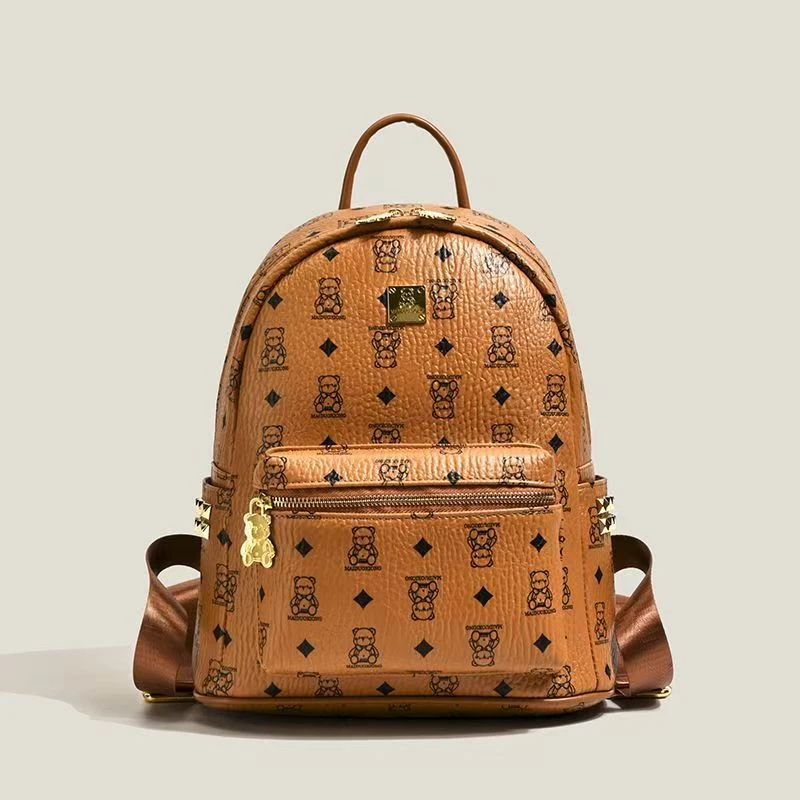 复古风轻职风防盗拉链印花双肩包女百搭韩版双肩包双肩背休闲