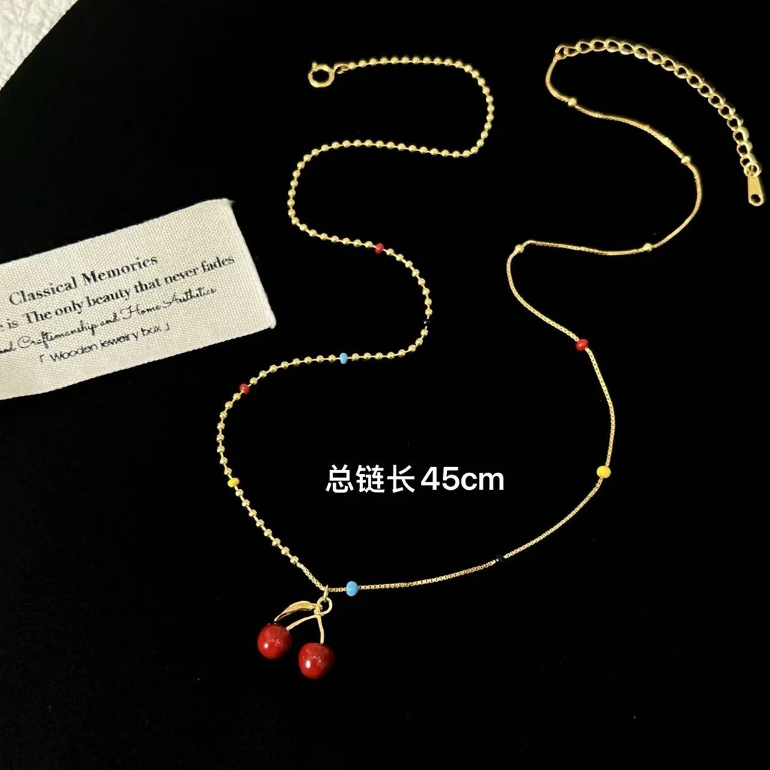 坠链均925银 可爱甜美底釉红樱桃项链