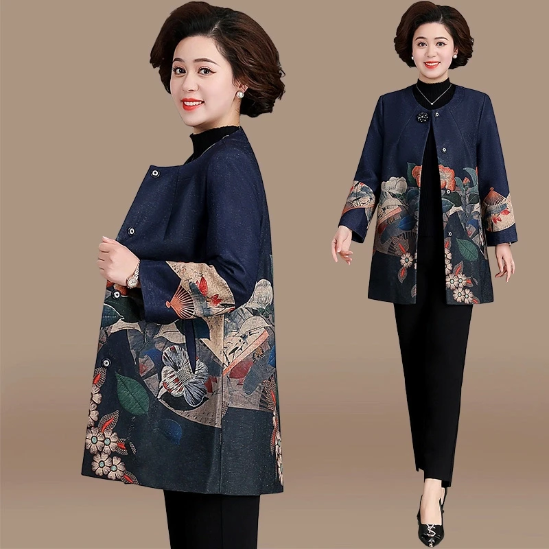 中年妈妈春装外套洋气50岁60中老年人春秋上衣阔太太大码女装风衣
