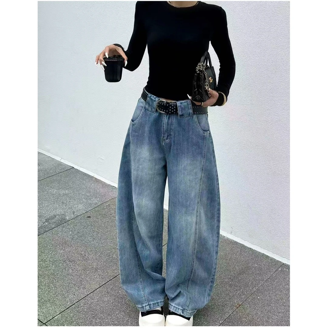 美式阔腿新款镰刀宽松弯刀牛仔裤女2025新款休闲香蕉长裤牛仔裤女