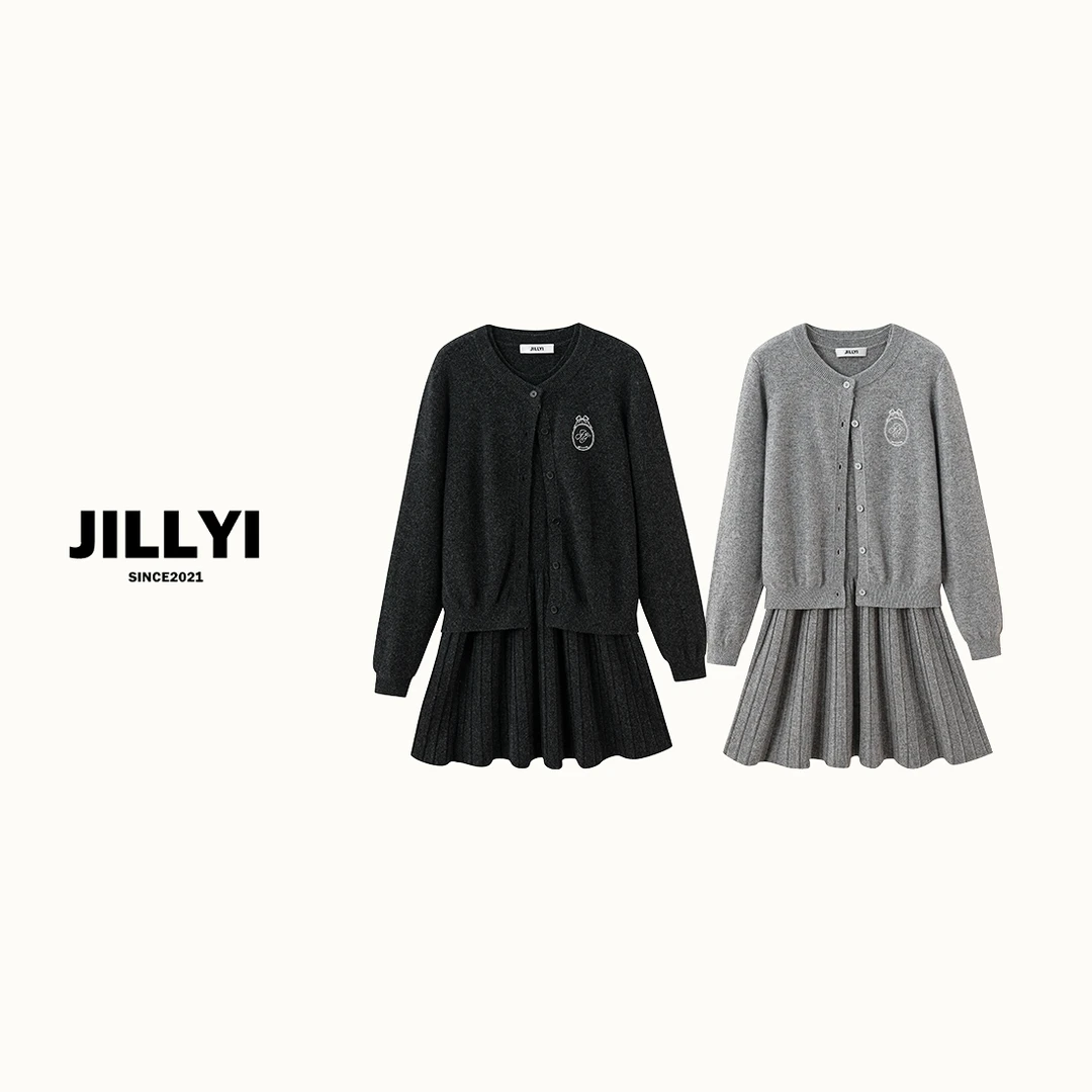 JILLYI【经典勋章】+【纯色织梦】灰黑两色圆领勋章刺绣简约套装