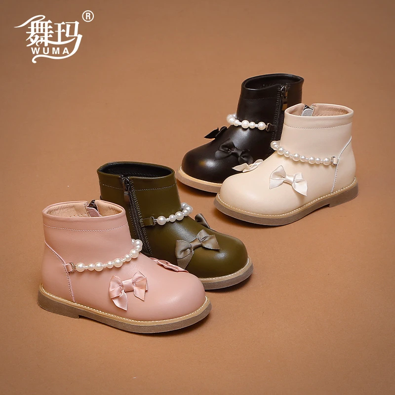 舞玛女童鞋子儿童短靴2025新款冬季洛丽塔加绒二棉珍珠棉靴548606