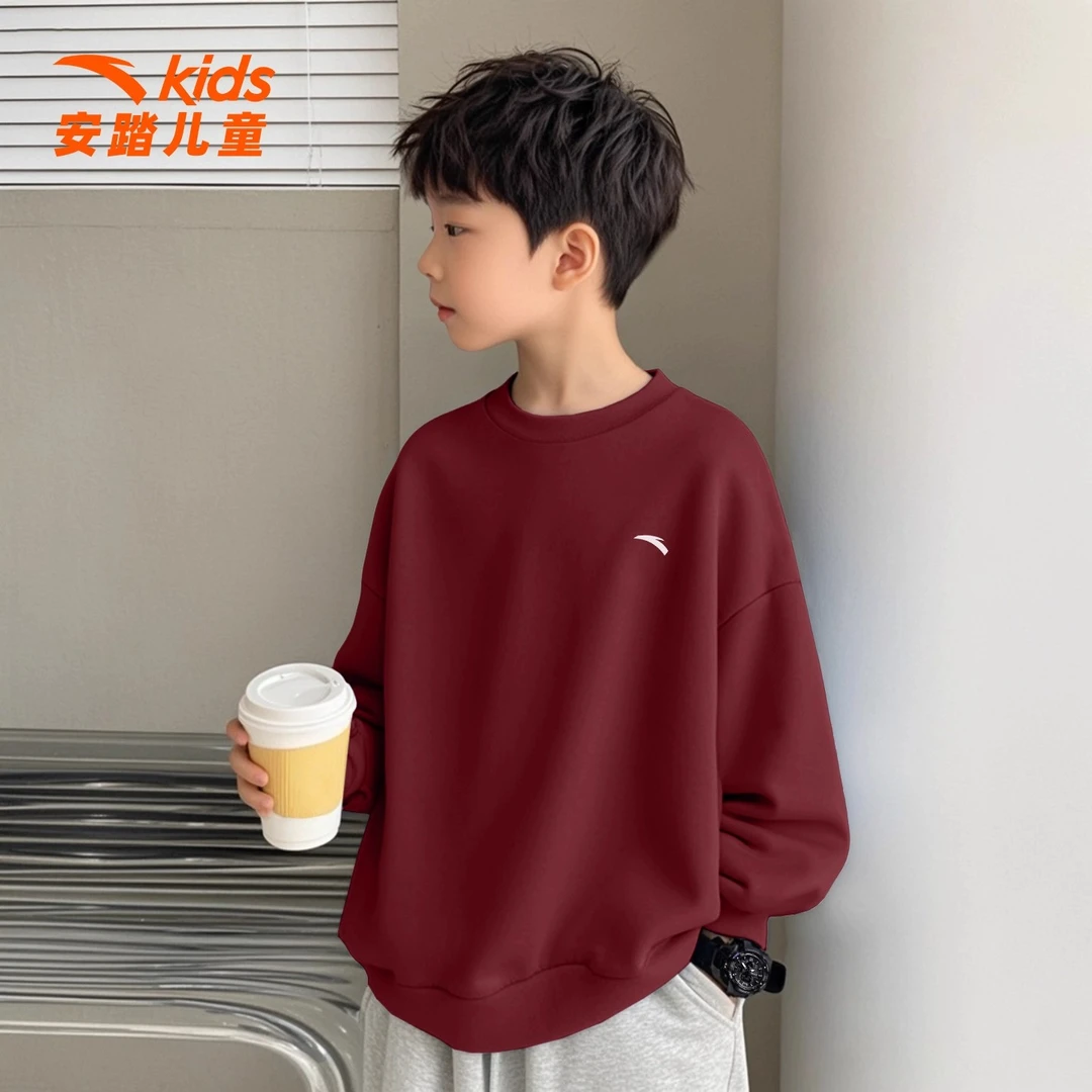 安踏童装儿童卫衣男童25秋冬季新款运动休闲加绒小学生长袖套头衫