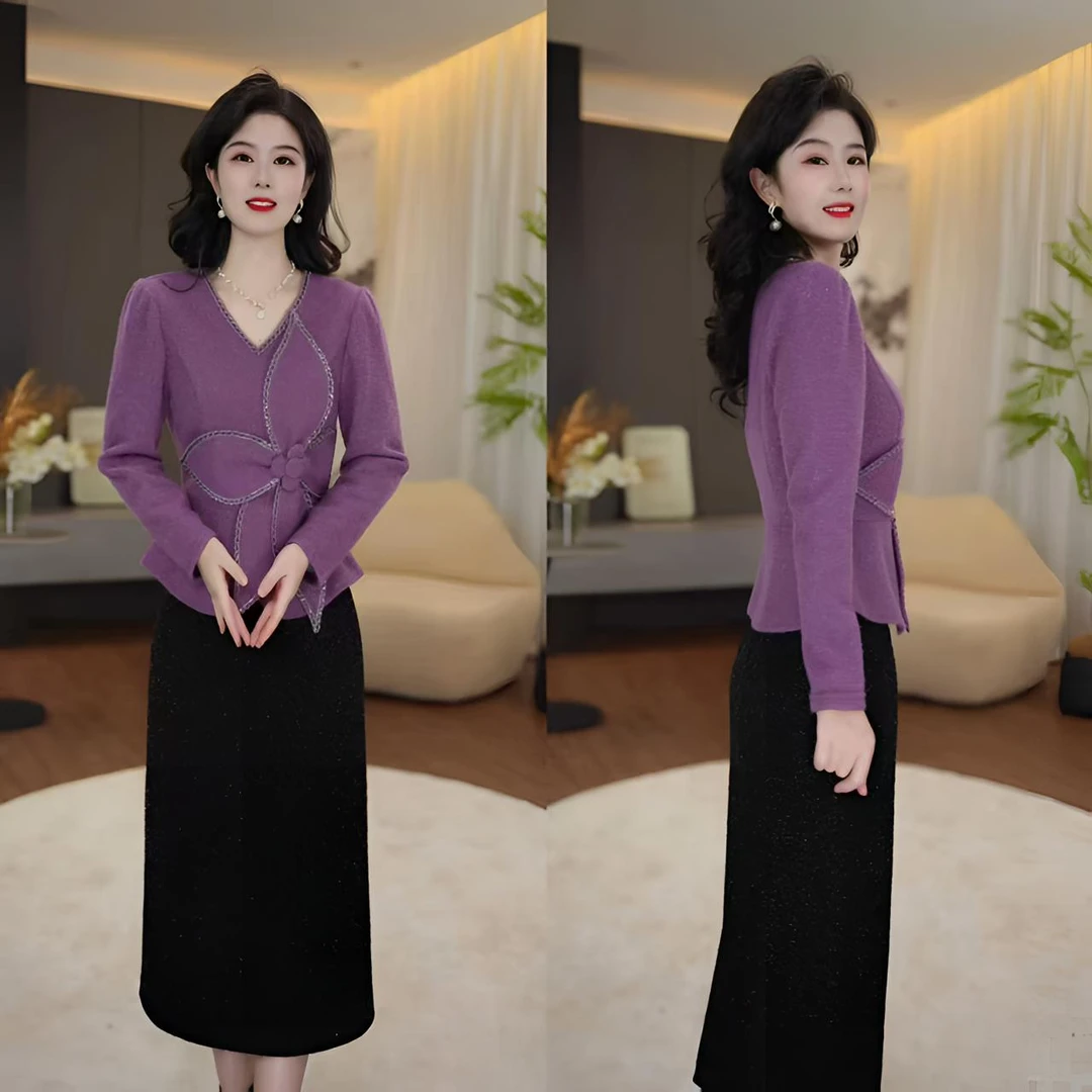 丹思俪2025秋冬季新款时尚遮肉显瘦显高显白气质百搭两件套8828