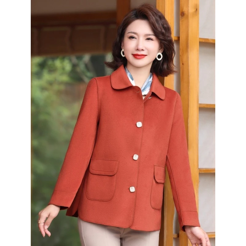 妈妈秋装双面呢短外套女2025新款洋气中老年人春秋气质上衣显瘦款