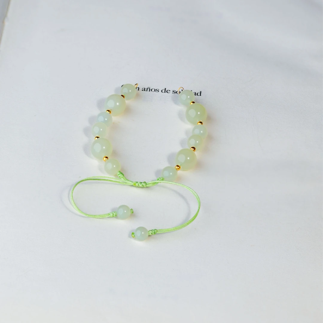 【听荷】花奢珠宝 和田玉晴水18k金 手链（多样性发货）