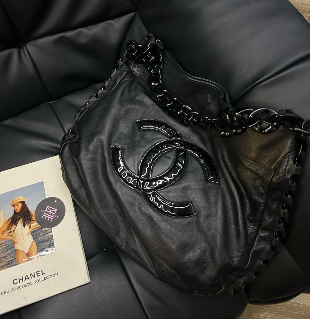95新 Chanel/香奈儿 黑色大Logo亚克力链条机场包 42cm 11274823