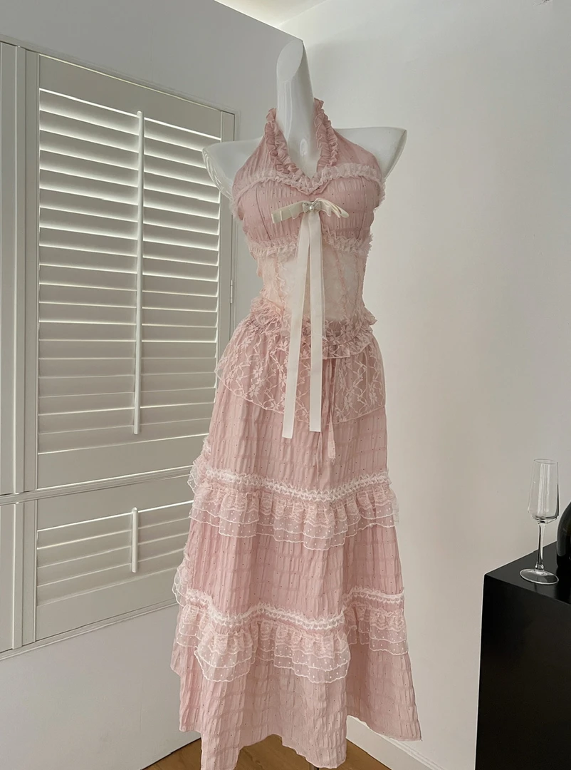 赴约山海 夏温柔风法式设计感显瘦上衣长裙蕾丝花边半身裙两件套