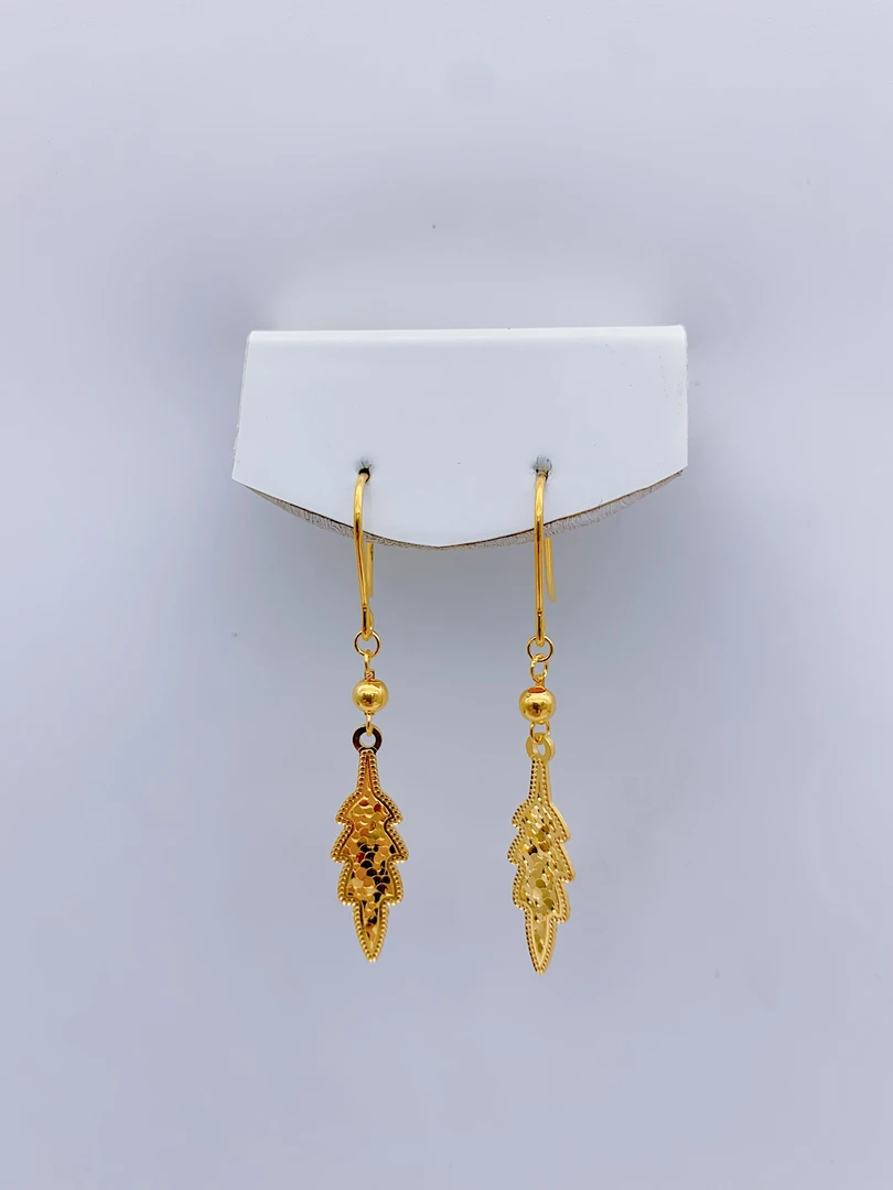 老庙黄金2  足金 精工5G工艺龙鳞树叶耳钩时尚气质百搭2.28克