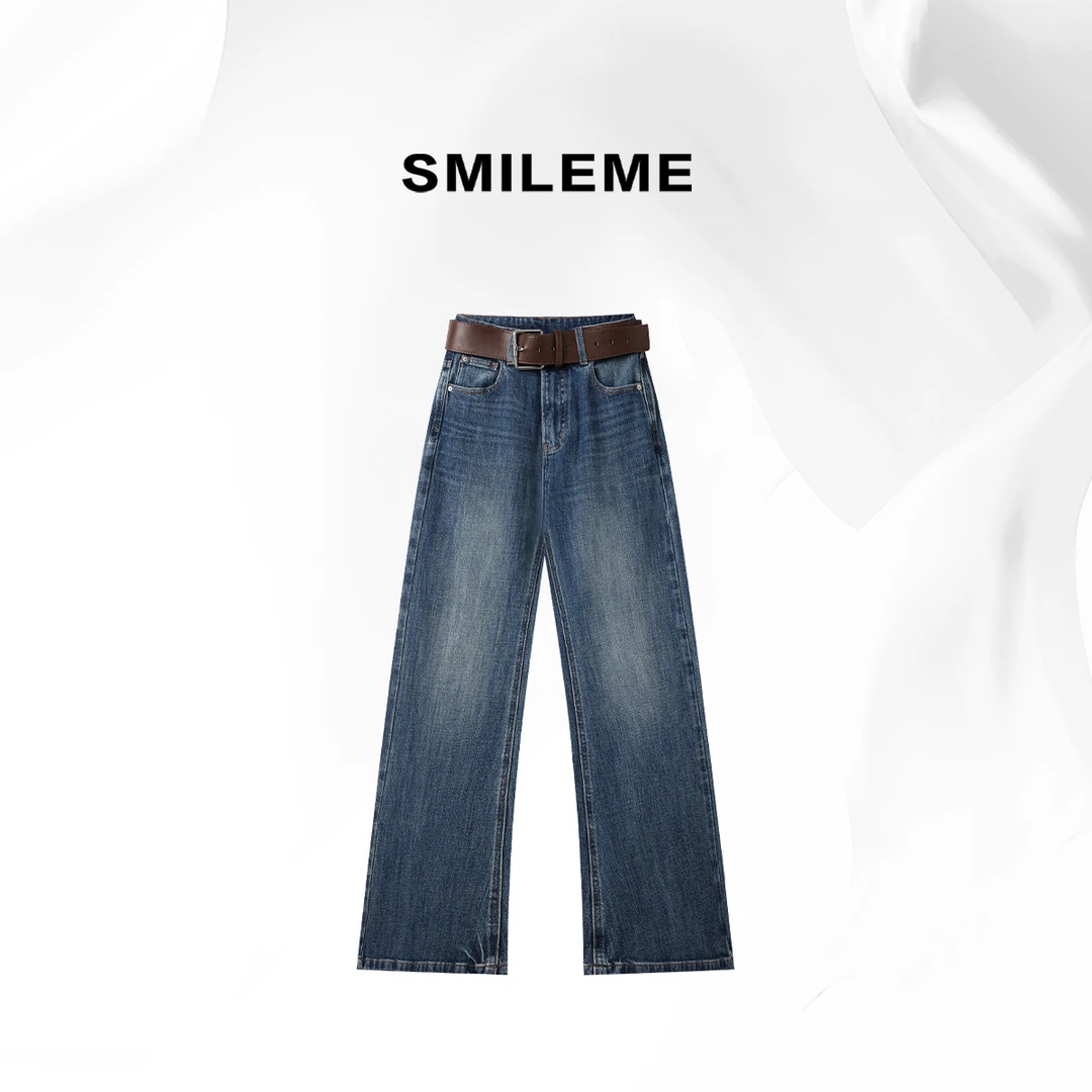 3-SMILEME【型浪暗涌】宽松垂坠感慵懒范微喇牛仔裤R5373003