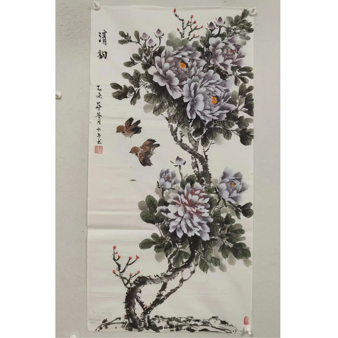 997纯手绘老字画《墨牡丹》中堂  尺寸  137×68