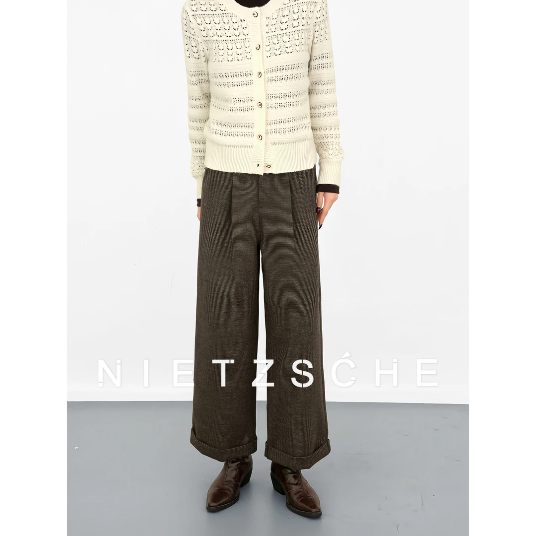 尼采 官方直营｜暖格羊毛裤｜羊毛九分格子裤百搭显瘦女休闲裤50307