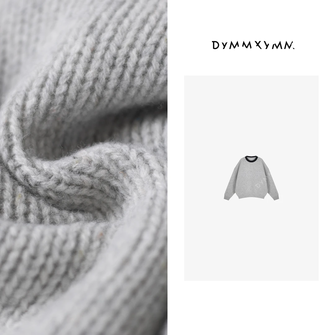 【DYMMXYMM】-小众设计师高级感灰色黑边圆领粗针毛衣-4FWD2877