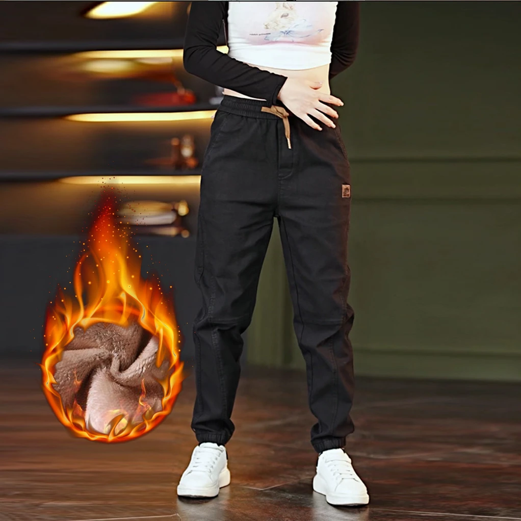 2025男士休闲裤秋冬加绒加厚宽松束脚弹力水洗大码工装休闲长裤男