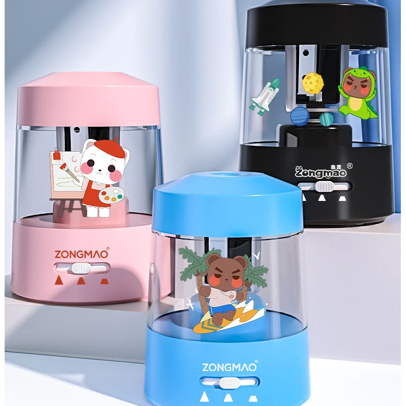 W透明电动卷笔刀小学生转笔刀大三角粗杆铅笔专用削笔刀自动小型