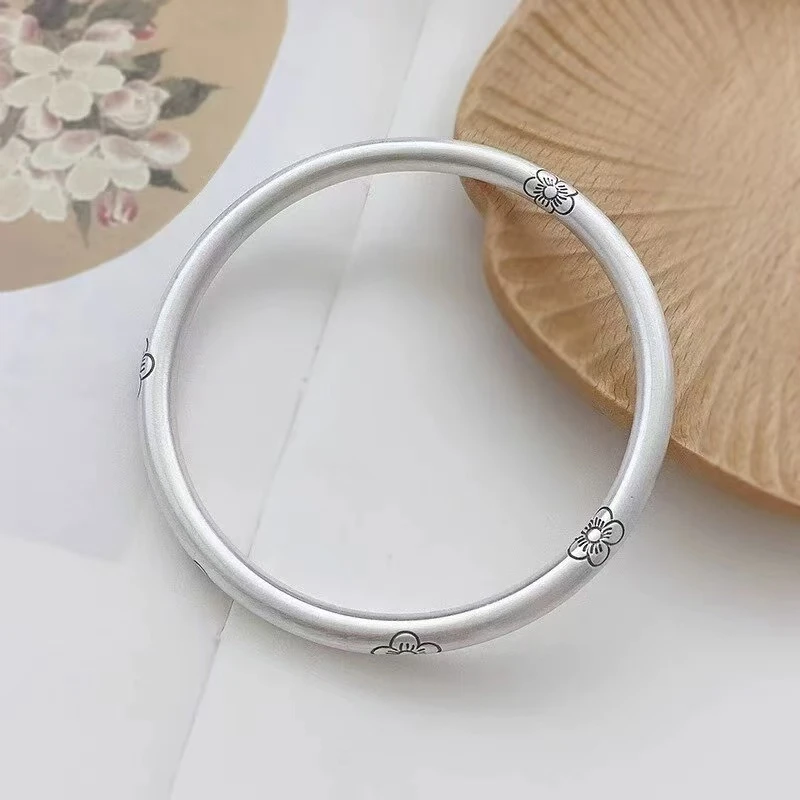 足银手镯 23足银999.9仿古梅花手镯