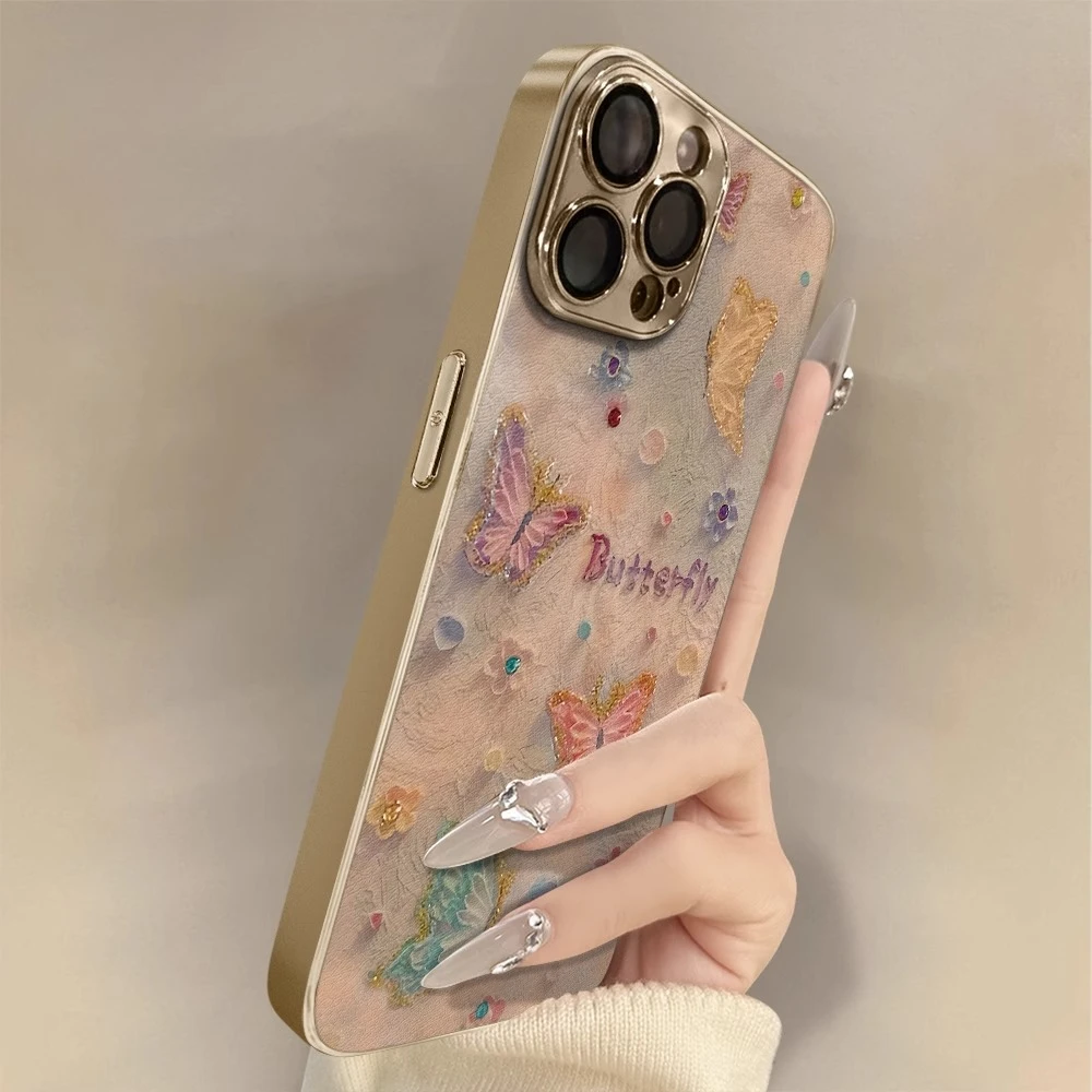 蝴蝶苹果16pro手机壳适用iPhone15新款i13全包华为防摔高级保护壳