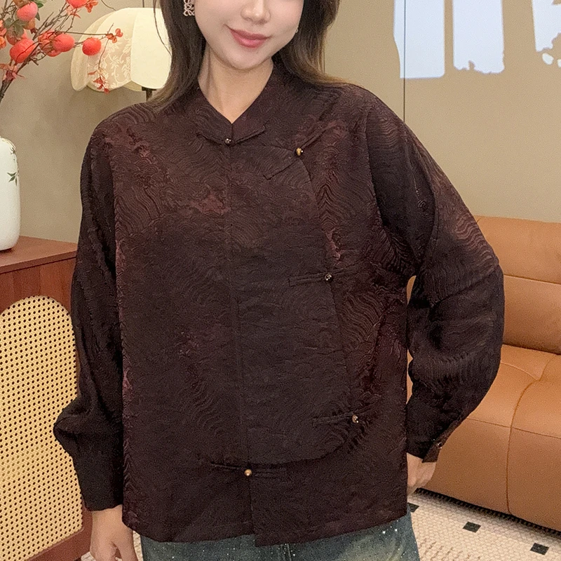 【锦轩阁】新中式国风女装人丝长袖时尚百搭显瘦上衣5099