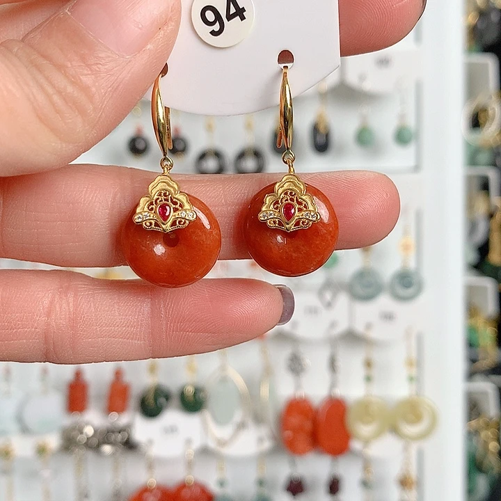 翡翠耳饰银S925镶嵌翡翠