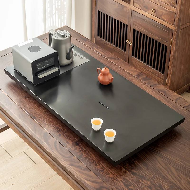 乌金石茶盘排水抛光面带全自动一体高档消毒电磁炉家用办公石茶台