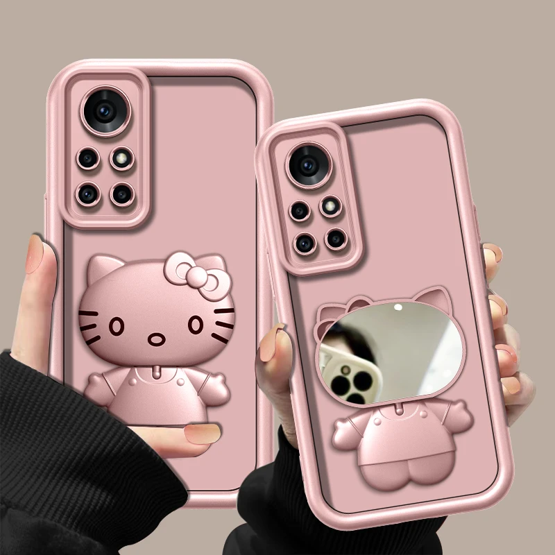 适用【华为nova8pro】金属漆香槟粉高级感猫咪支架手机壳防摔创意女