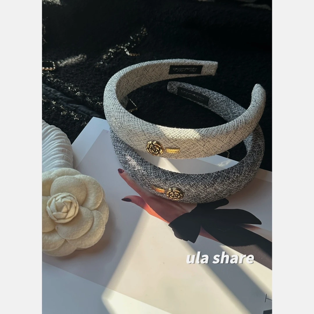 复古山茶花高颅顶发箍女少女甜美简约时尚百搭小香风气质宽边头箍