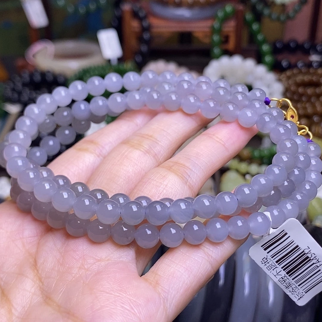 和田玉未镶嵌颈饰老矿料浓烟紫毛衣链6m