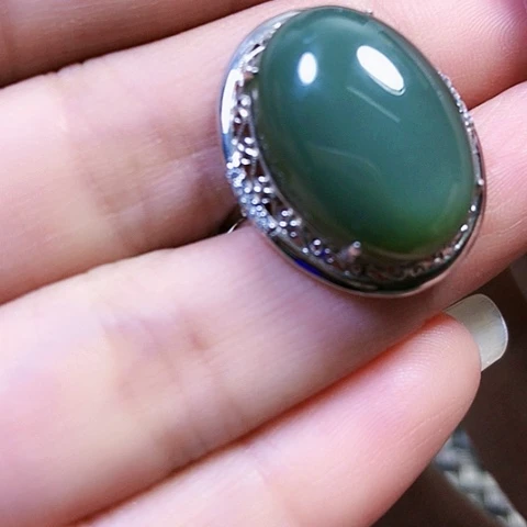 和田玉银S925镶嵌戒指