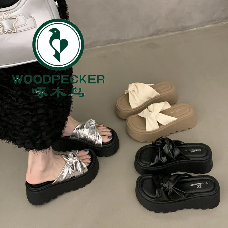 啄木鸟松糕厚底凉拖鞋女夏外穿2025新款配裙子高跟沙滩一字拖凉鞋