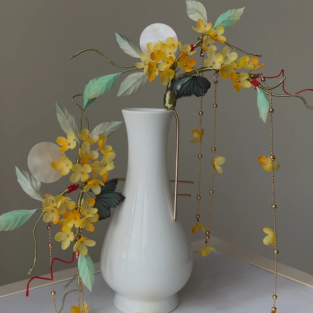 原创（春山空）桂花真丝烫花发饰汉服配饰中秋古风发饰